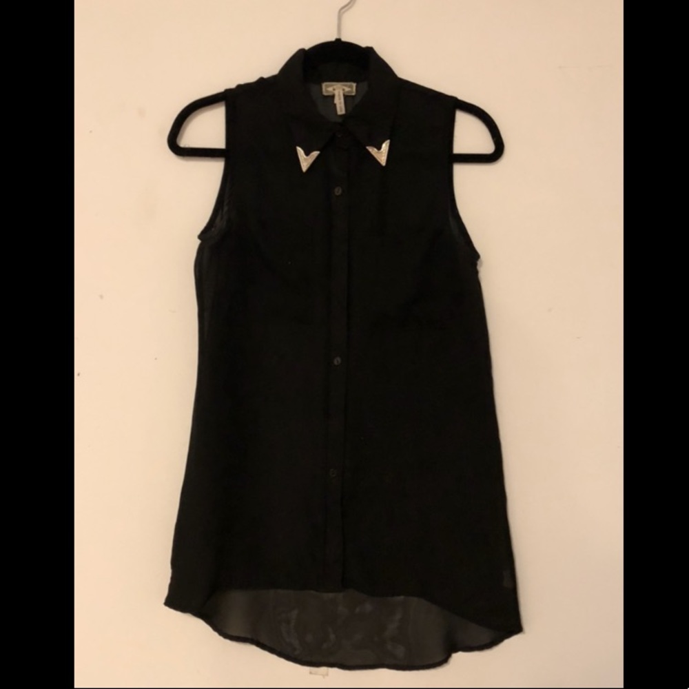 Kirra Long Sheer Black Button Down Top - S